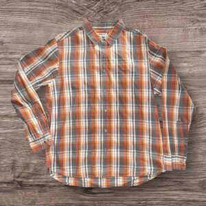 Caterpillar CAT Plaid Button Down Shirt Men's XL Long Sleeve Orange Gray